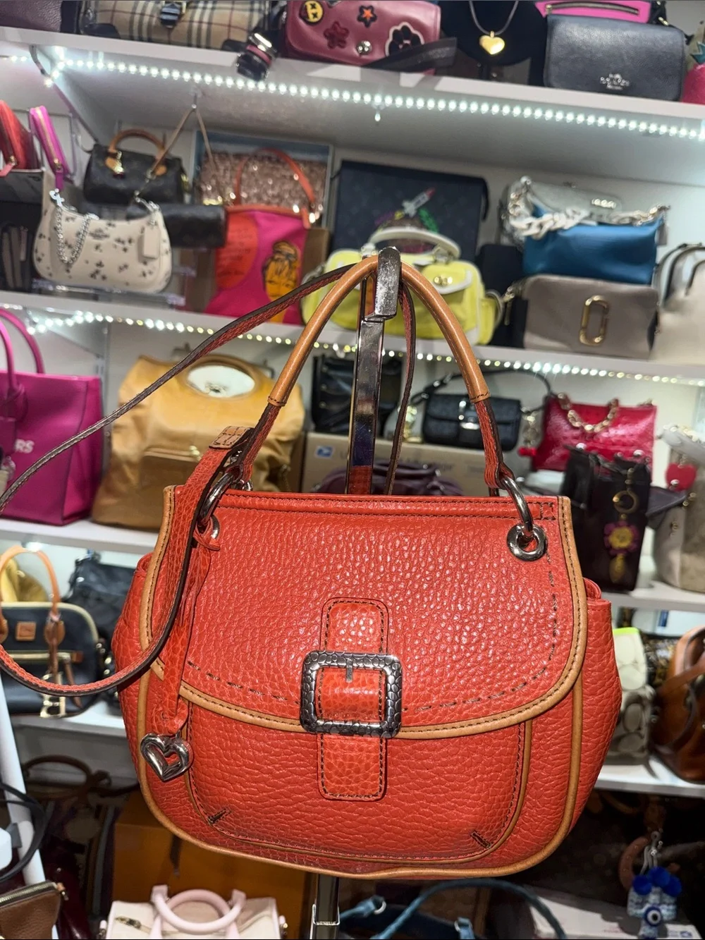 Brighton Rare Orange Leather Crossbody Saddle Bag